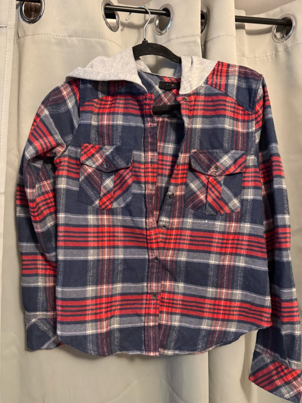 Red & Navy Plaid Hooded Flannel